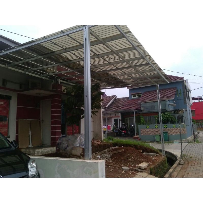 Kanopi Baja Ringan + Atap Solartuff (Model Minimalis + Tiang Single)