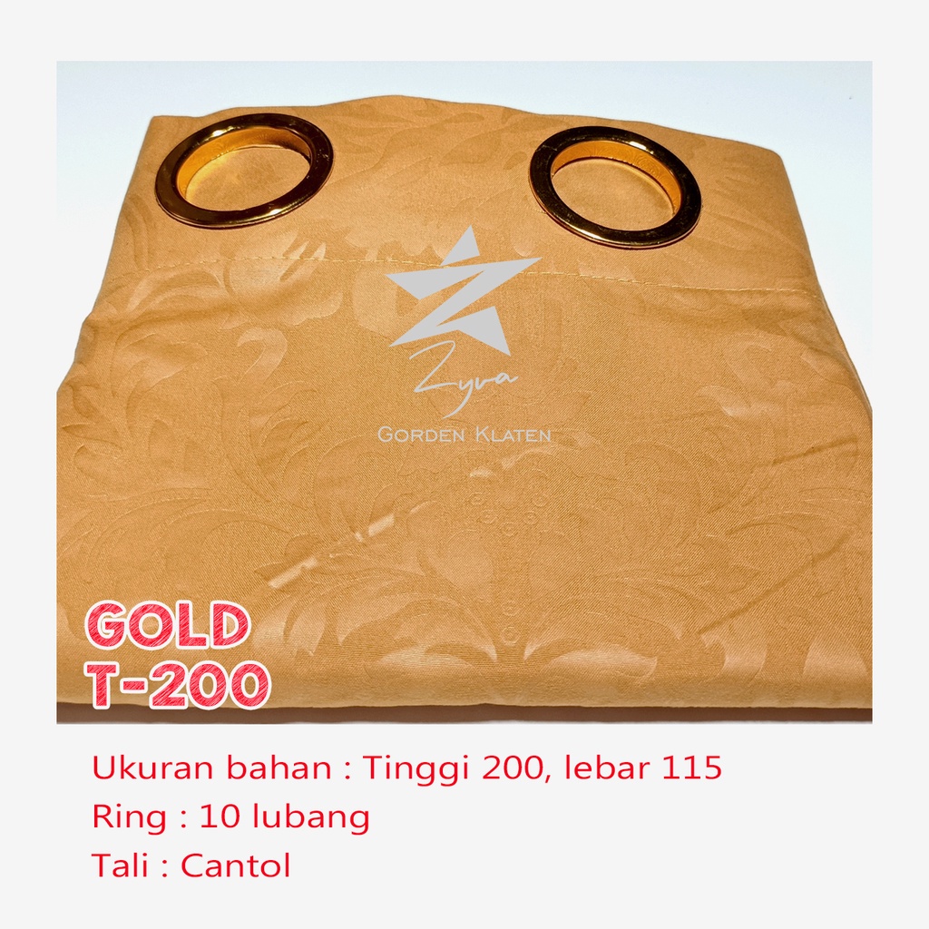 Gorden Polos Embos murah smokring 12 lubang Pintu Jendela Gorden Coklat polos Gordyn Hordeng Tirai-GOLD 200X115