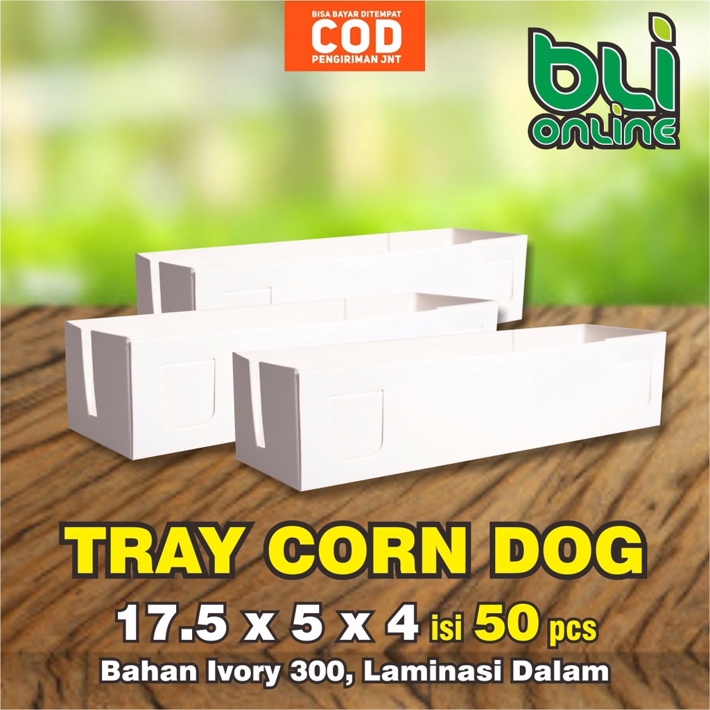 

Tray Corndog 17.5 x 5 x 4 / kotak sosis bakar / dus hotang / laminasi