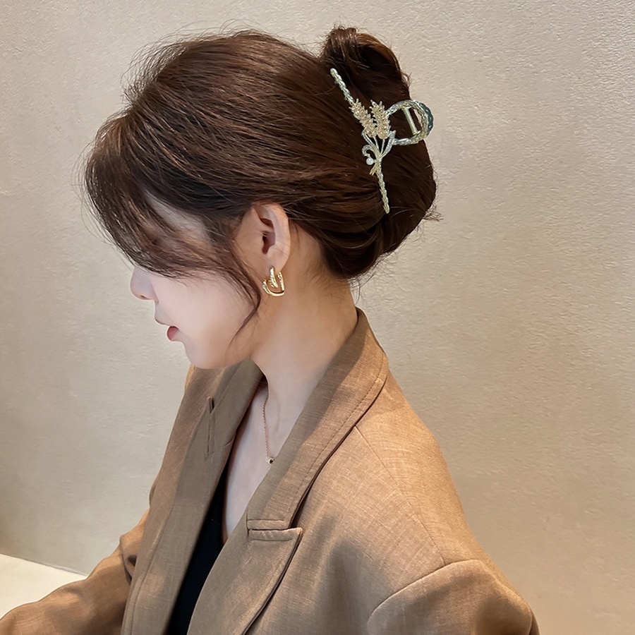 Jepit Rambut Ponytail Bahan Metal Aksen Mutiara Dan Berlian Imitasi Gaya Korea Untuk Wanita