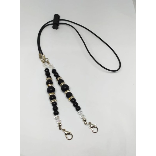 STRAP KONEKTOR MASKER PERMATA HITAM HANDMADE