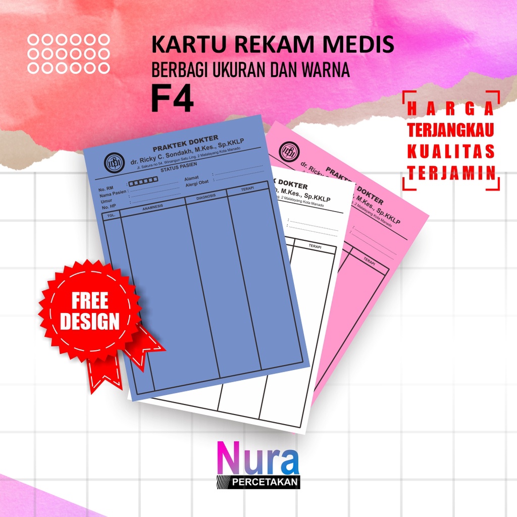 

Cetak Custom Kartu Rekam Medis Kertas Folio F4 Ukuran 21 x 33 cm