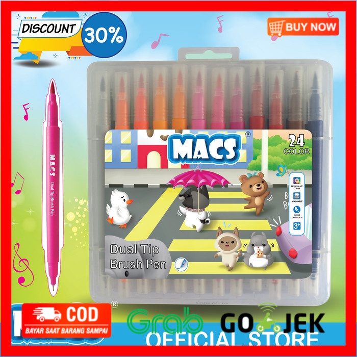 

(BISA COD) Dual Tip Brush Pen Marker Color 24 Warna Spidol