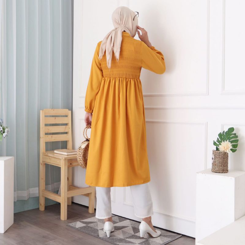 LONG TUNIK WANITA/TUNIK MUSLIM SK077/803 KERUT SMOK