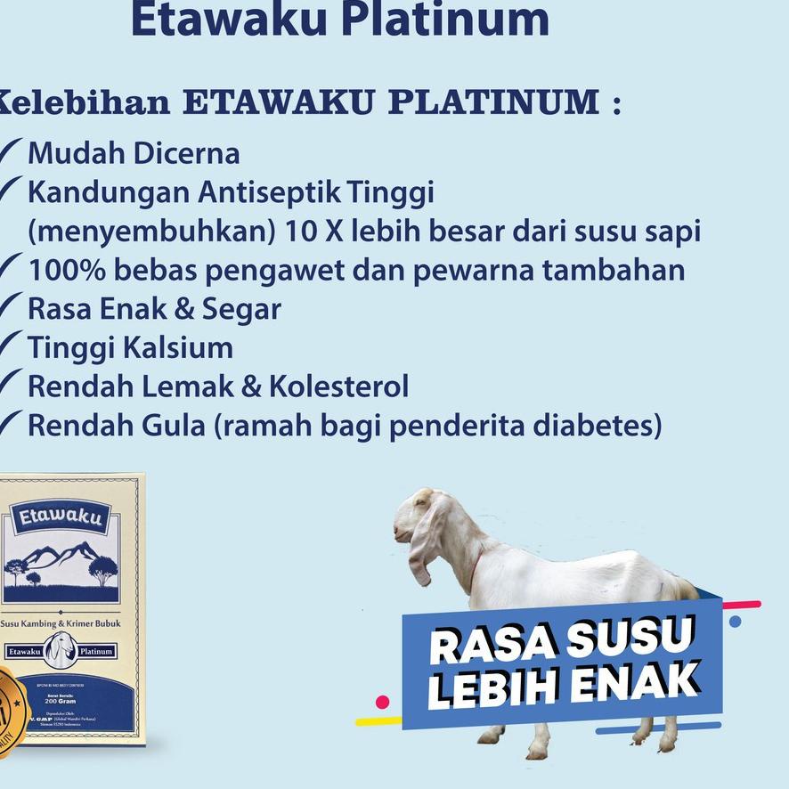 

Model Baru Etawaku ORIGINAL isi 200 gram Platinum 3x Atasi Masalah Pernafasan - Susu Kambing Bubuk Provit Ettawaku Tingkatkan Daya Tahan & Imunitas Tubuh