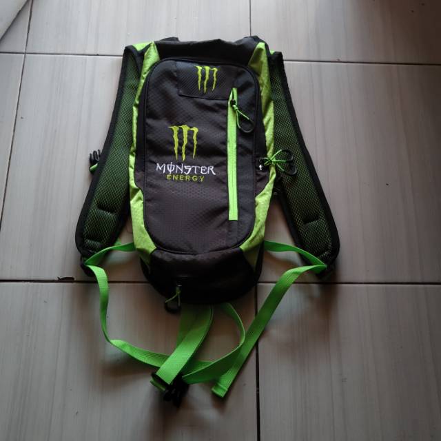 Tas punggung hijau Monster energy motif trail cross adventure sepeda