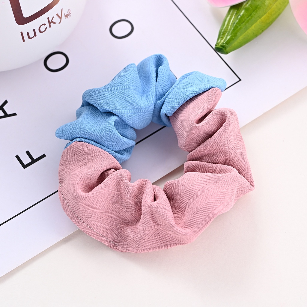 Srunchie Ikat Rambut Premium / Cepol Kain Dua Warna Casual Fashion Korean Import-AR-127 #1 Pink Biru