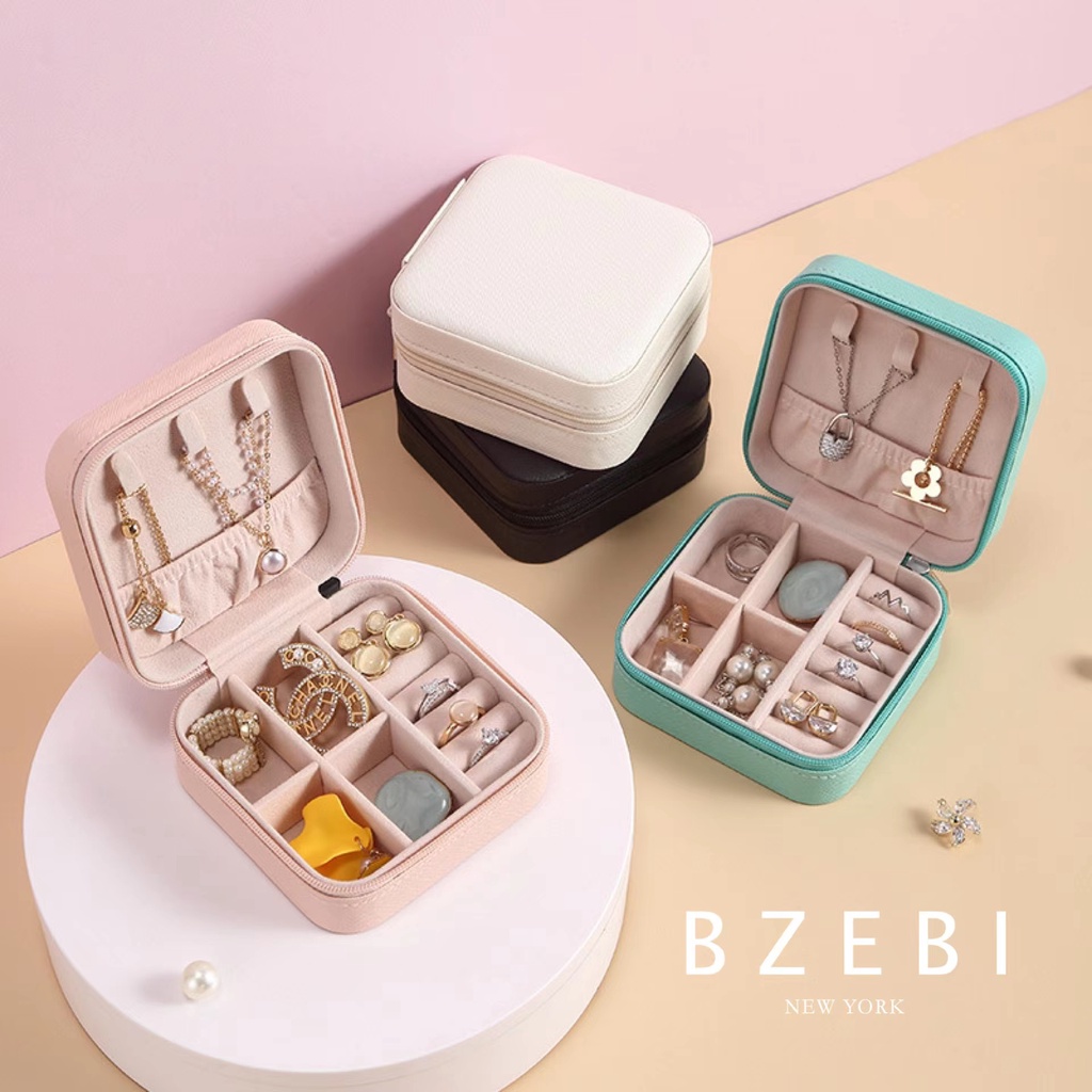 Bzebi Kotak Penyimpanan Perhiasan Portable Bahan Kulit PU + Velvet Untuk Travel 925