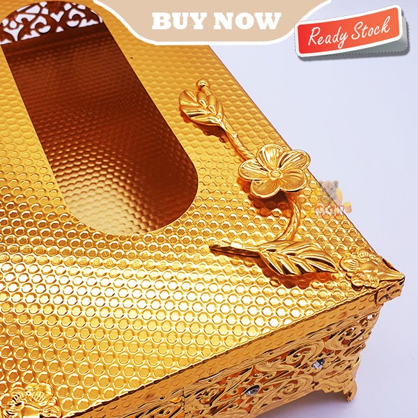 LUXURY Metal Klasik Gold Tempat kotak tisu Tissue Box elegant Bunga