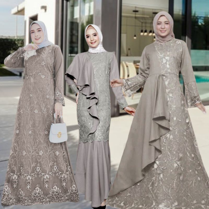 Gamis Brokat Couple 3 Model Ibu Dan Anak Perempuan Set Brukat Tile Dress Muslim Syar I Shopee Indonesia