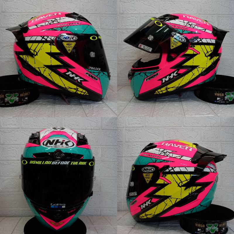 NHK HELM RX9 MOTIF RAVEN | PINK FLUO TOSCA | RX-9 DOUBLE VISOR PAKET GANTENG