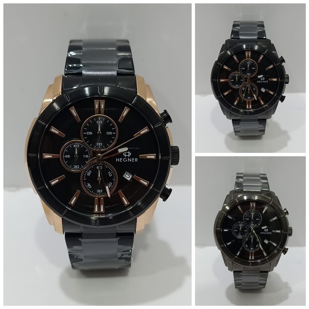 Jam Pria Hegner G-5058-3 G 5058 3 Stainless Stell Original Garansi Resmi Free Battery Cadangan