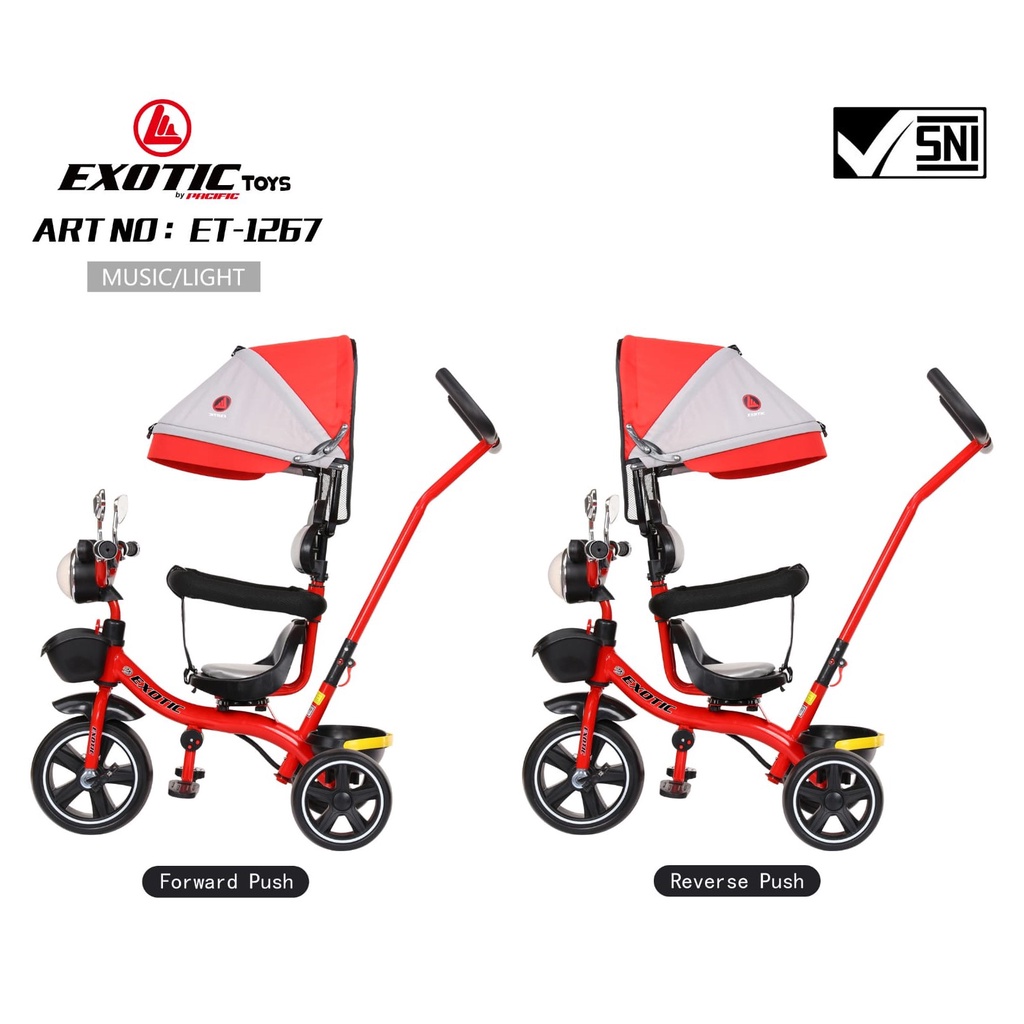 EXOTIC ET-1267 ET1267 ET-1268 ET1268 ET-1269 AT-7702 AT7702 AT-7708 AT7708 Sepeda Anak Roda Tiga Tricycle Pengaman Mainan Musik Lampu Kanopi