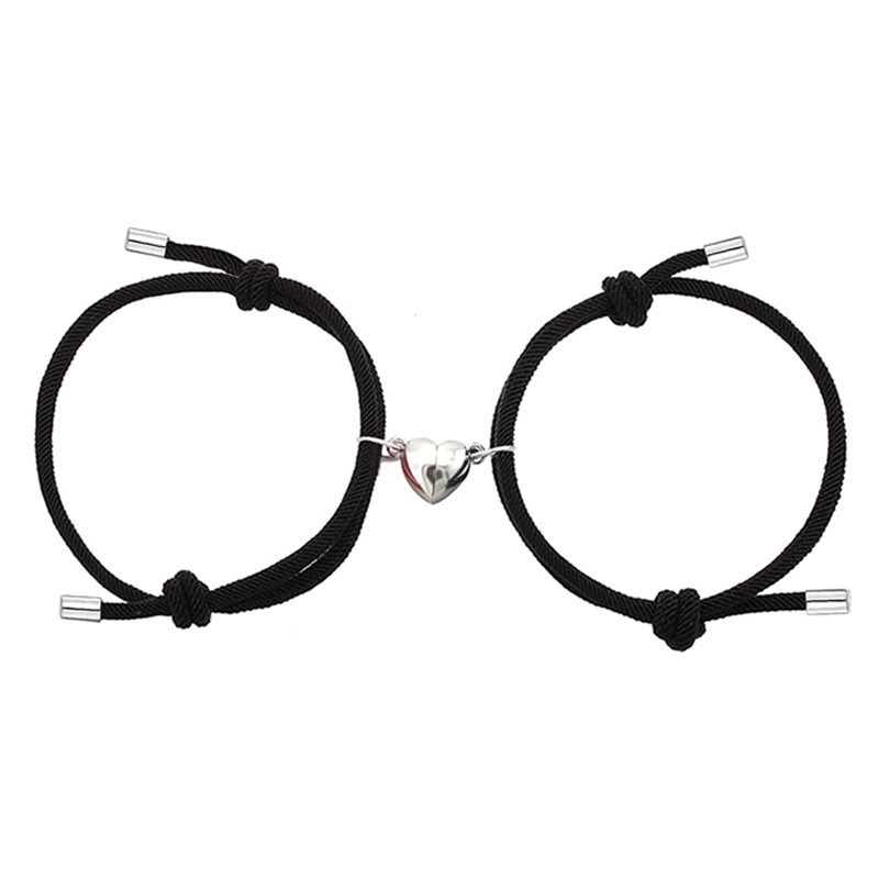 【Ready stock&COD】1pasang / 2 pcs Gelang couple bestie magnet Gelang Couple gelang couple magnet love Tali Karet Desain Astronot Untuk Unisex best friend fashion murah modis-black-magnet-6