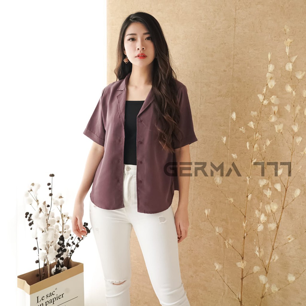 Baju Atasan Kemeja Wanita Basic Polos Lengan Pendek Casual Fashion untuk Kuliah Dan Santai-MILO