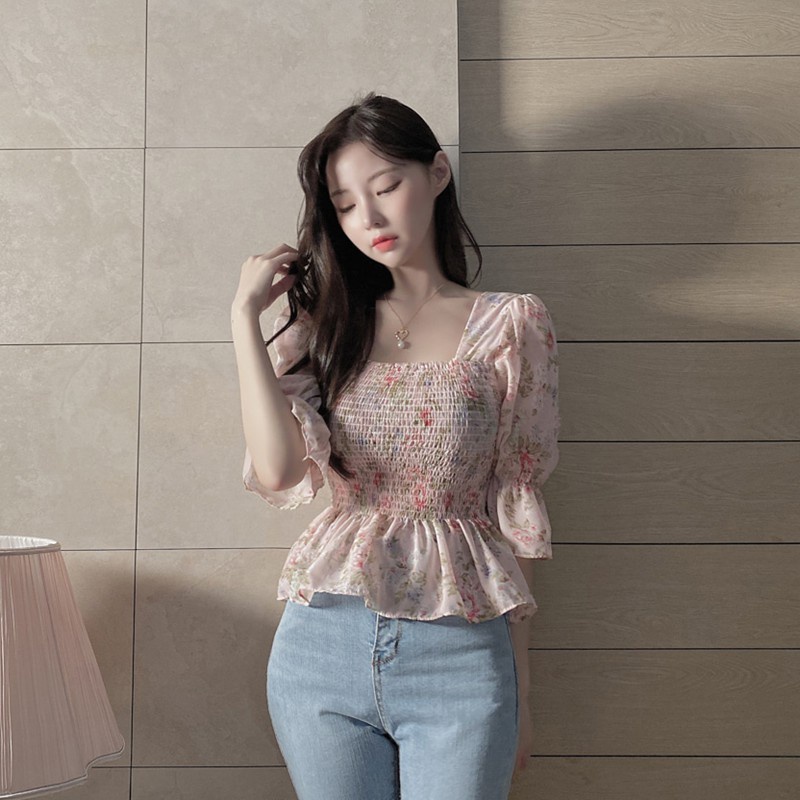 KOREAN STYLE FLORAL VINTAGE TOP BLOUSE ALA KOREA ATASAN WANITA