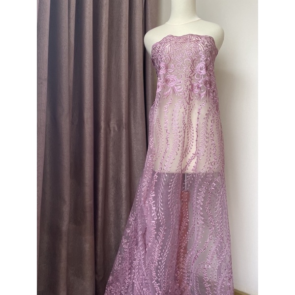 Bahan Kebaya Brukat Brokat Premium Tule Bordir Gloria Luxury Warna Pinkish Ungu Lilac