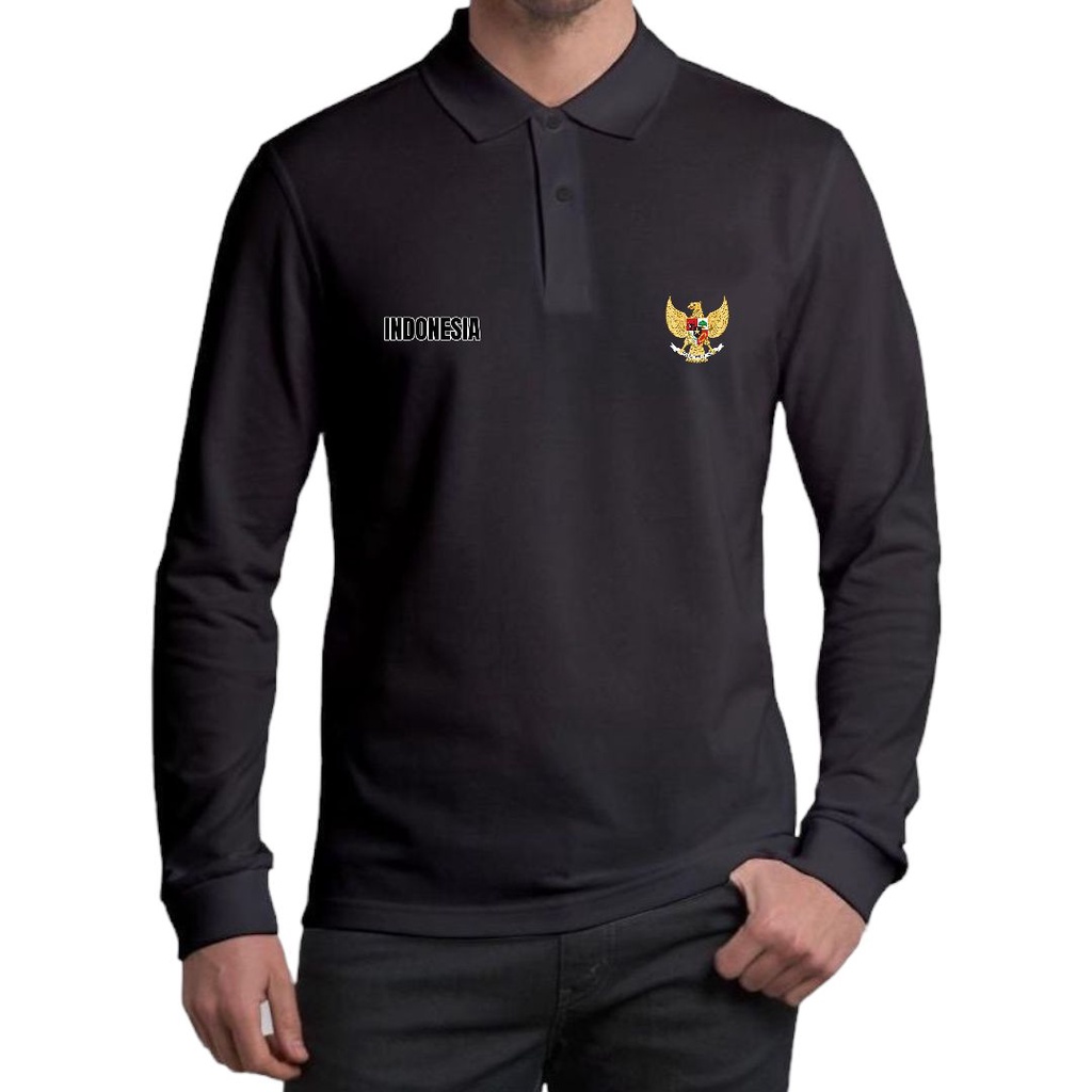 Noveli wear - Kaos kerah pria lengan panjang | kaos polo shirt distro logo Garuda Indonesia