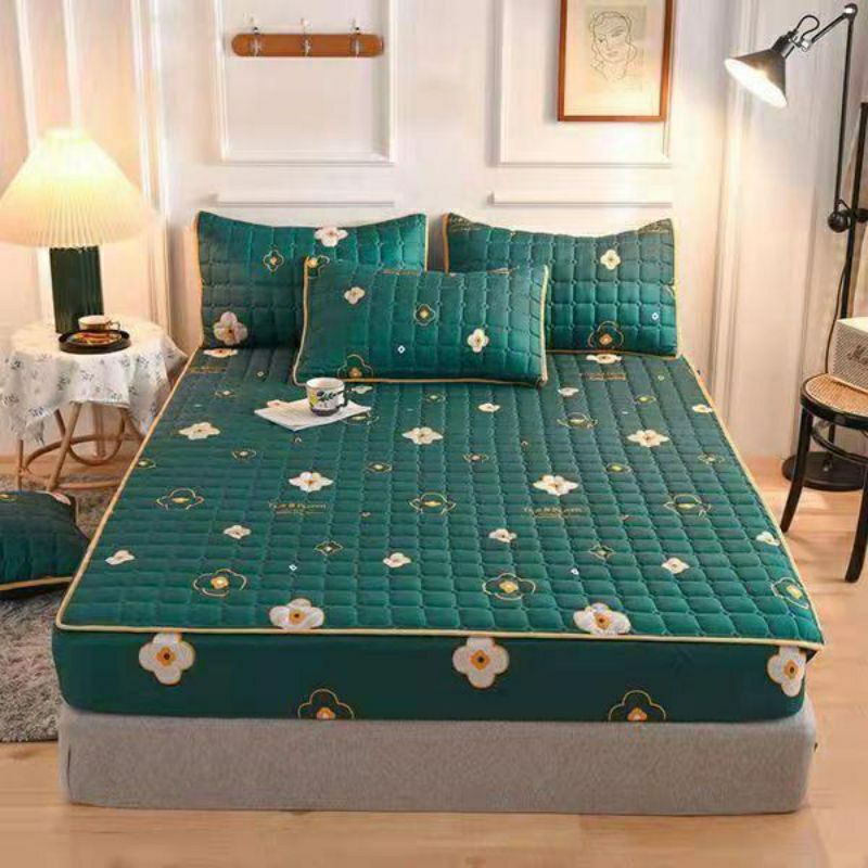 Sprei Sultan Waterproof anti ompol anti tahan air size 180x200 Seprei Adem full Karet-Sprei-ijo bunga