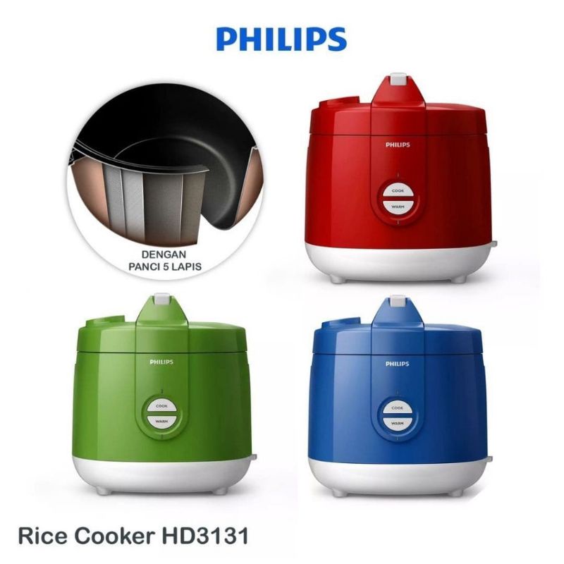 Magic Com PHILIPS 2L Rice cooker HD3131/31 - 400Watt, Golden Ceramic, Blue List, biru mejikom magic 