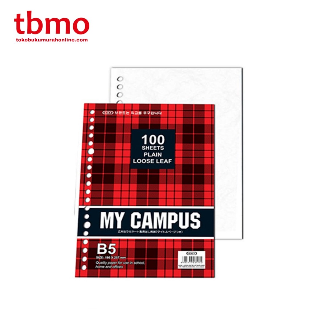 

TBMO LOOSE LEAF MY CAMPUS B5-100 KIKI 624361CX / KERTAS BINDER POLOS