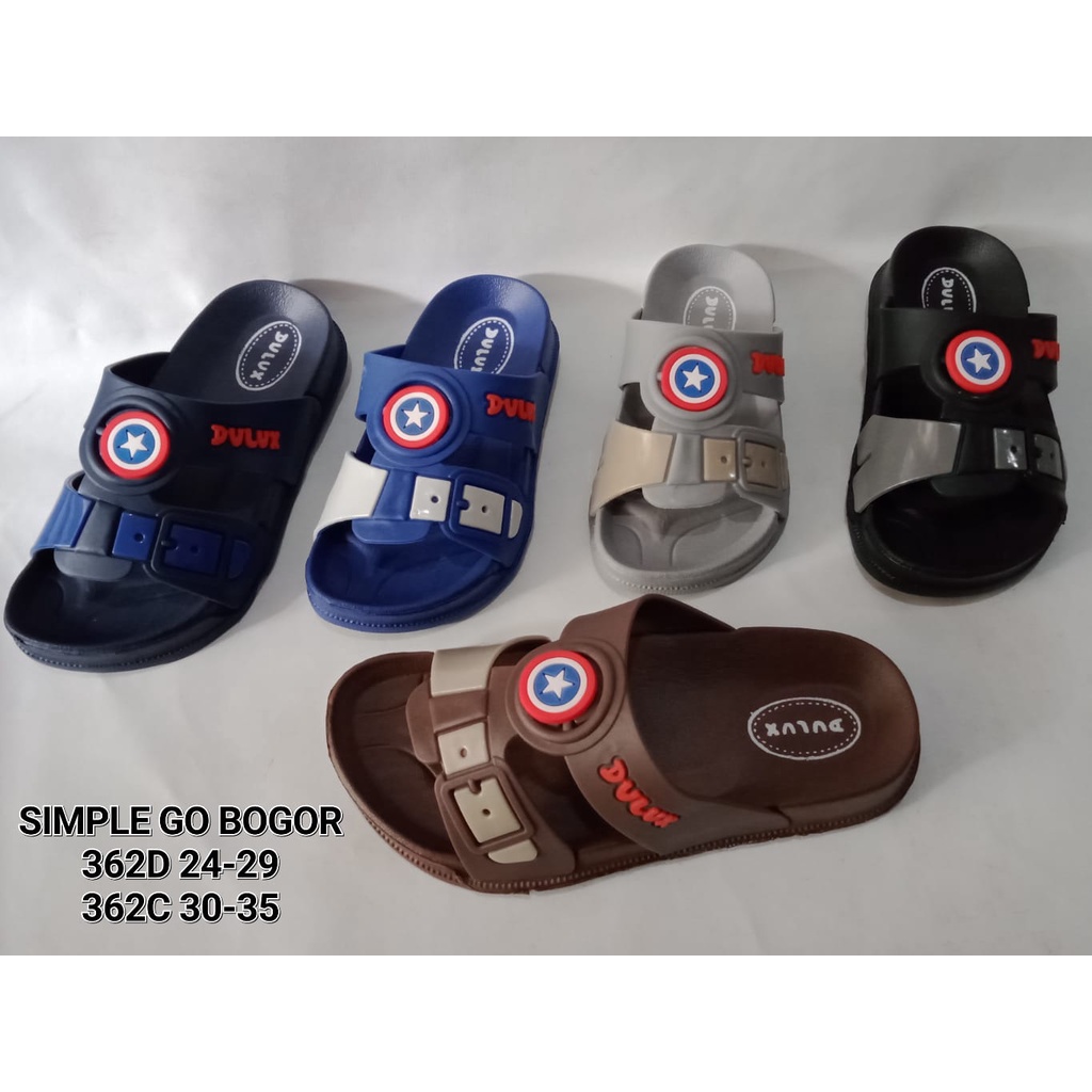 sandal anak usia PAUD umur 3 tahun 4 tahun gambar tameng kapten amerika&amp;hulk bahan halus nyaman dan tidak licin 362D size 24-29