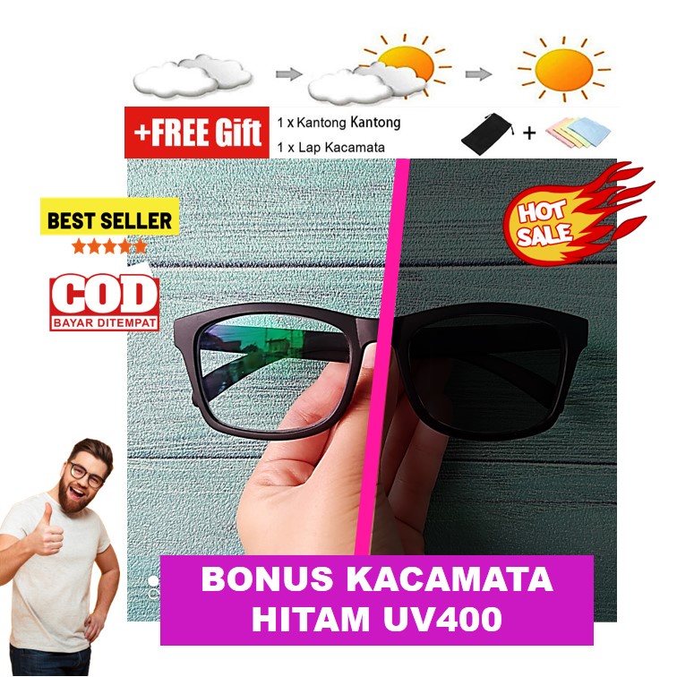 ORIGINAL Kacamata Minus Wanita Pria Fotocromic Kotak Hitam Full Doff Gagang TR90 Adidora R3504