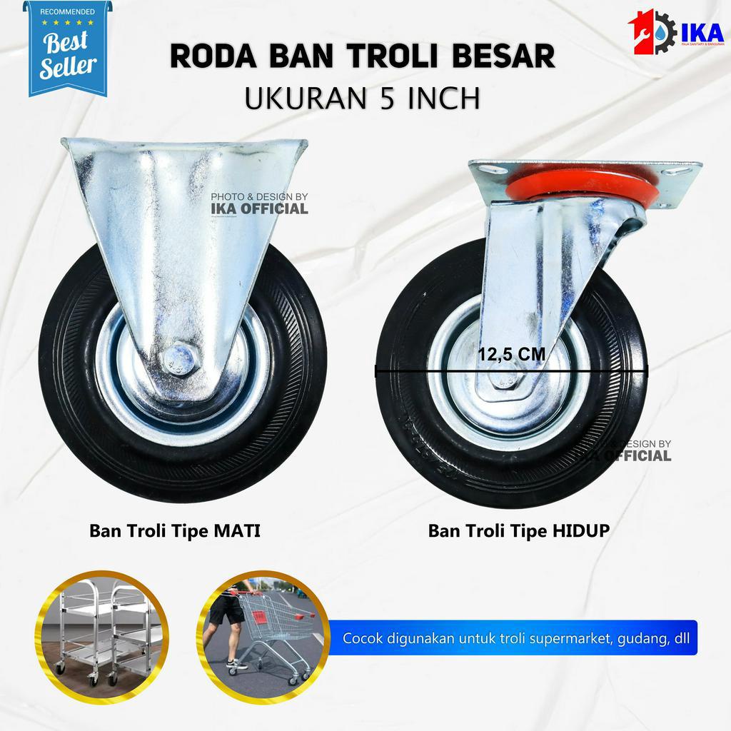 Roda Trolley 5 inch / Xander Roda Troli / Roda Gerobak/Etalase / Roda Karet Hitam