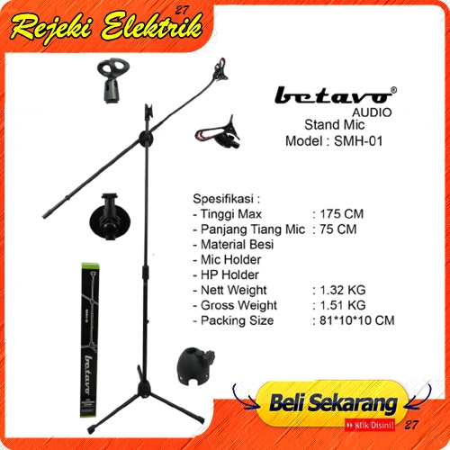 Stand Mic Betavo SMH-01 + Holder Hp Tripod - stand Microphone Tinggi Dan Kokoh