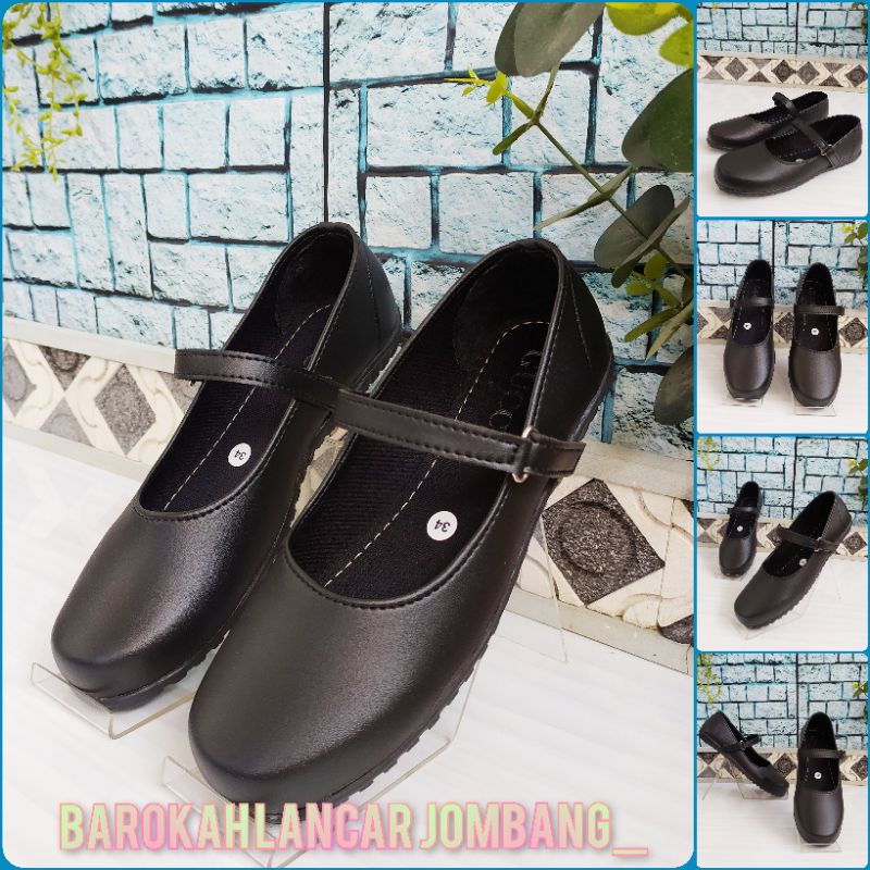 Sepatu Pantofel Anak Perempuan size 31-35 Kilap Cewek Rekat Hitam