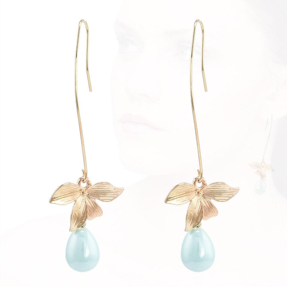 PREVA 1Pair Orchid Flower Earrings New Hook Charm Pearl