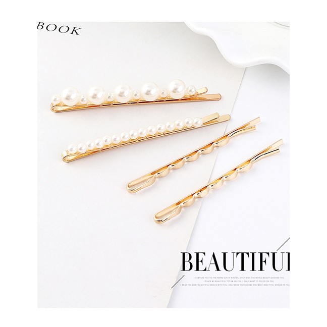 LRC Jepit Rambut Fashion Gold Alloy Pearl Hair Clip Set Y61875