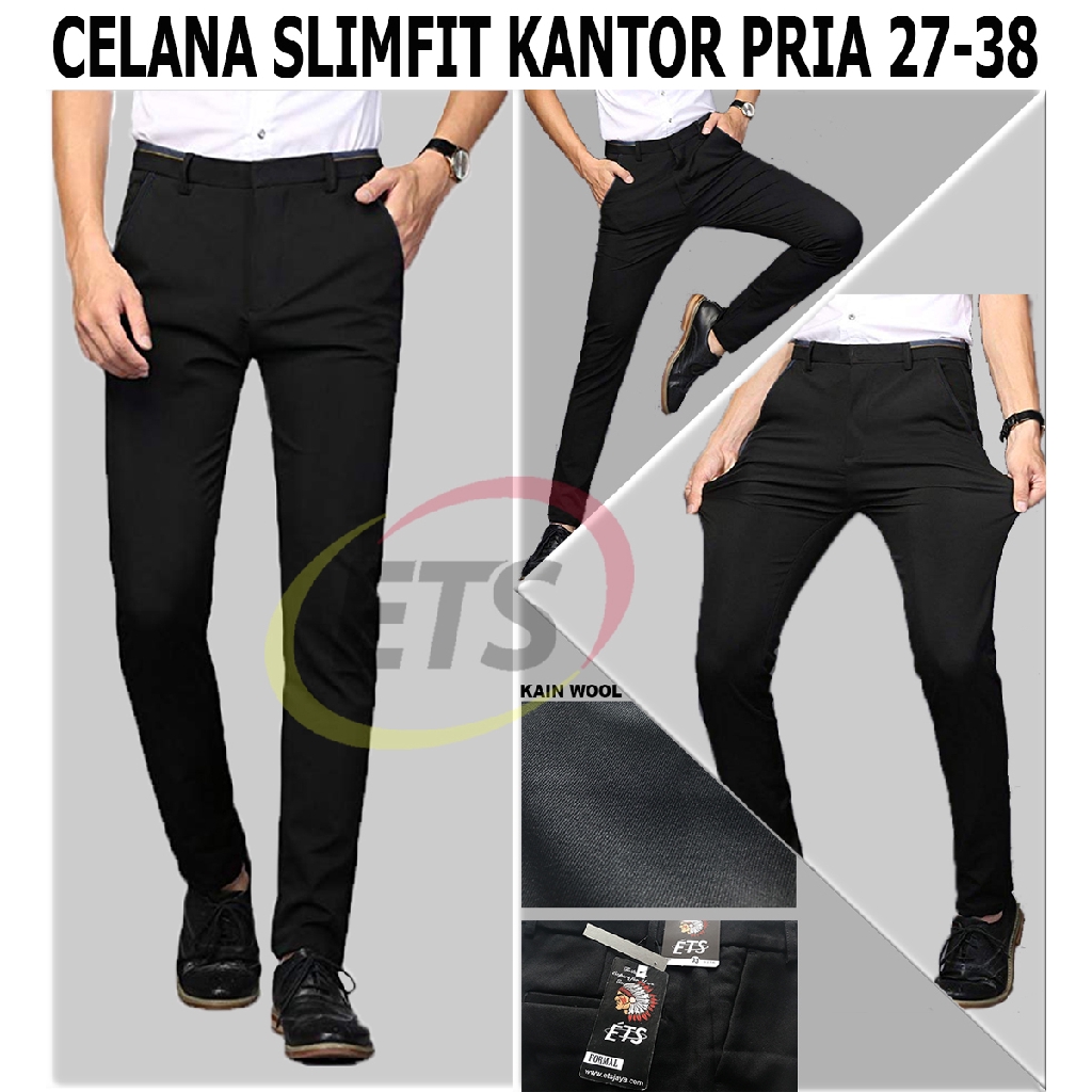  Celana  Slimfit Pria  Bahan Kantor Formal kerja  hitam Black 