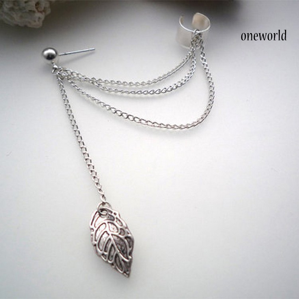 OW@ Earrings Fashion Metal Chain Leaf Shape Female Dangle Earrings