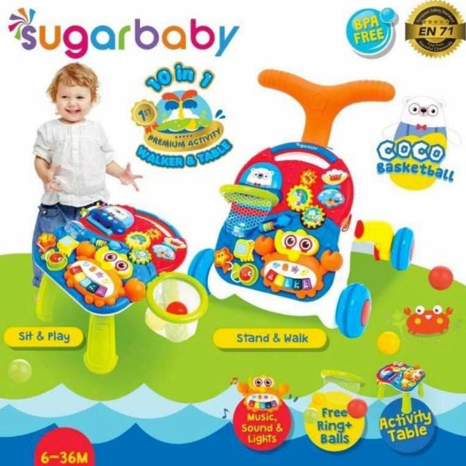 Sugar Baby 10In1 Music Table Coco Basketball Baby Push Walker - Blue Green Vijienashop3
