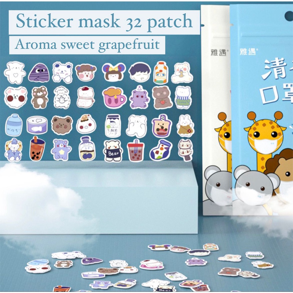 [COD] 32pcs Stiker Masker Murah Aroma Patch Karakter Lucu Wangi Lemon Mint dan Jeruk Mint