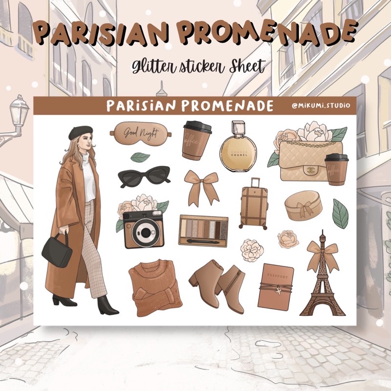 

[MIKUMI] Parisian Promenade Sticker | Glitter Sticker | Kiss Cut sticker | Deco sticker | Journaling Kits | Bujo Kits | Planner Sticker | Stiker Planner | Sticker Lucu | Sticker Planner | Sticker Bujo | Deco Kit | Scrapbook Sticker