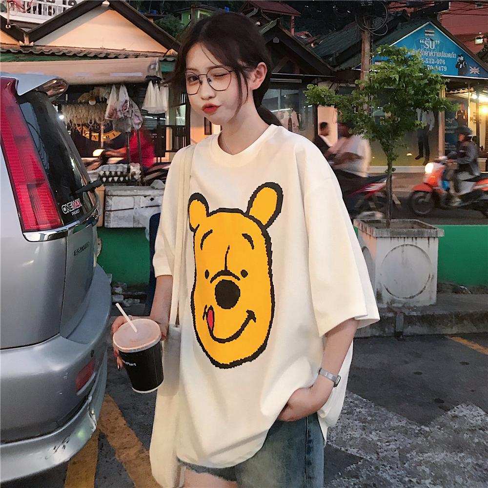 Wanita Longgar Cetak lengan pendek Kaos  Oversize  Blus Gaya 