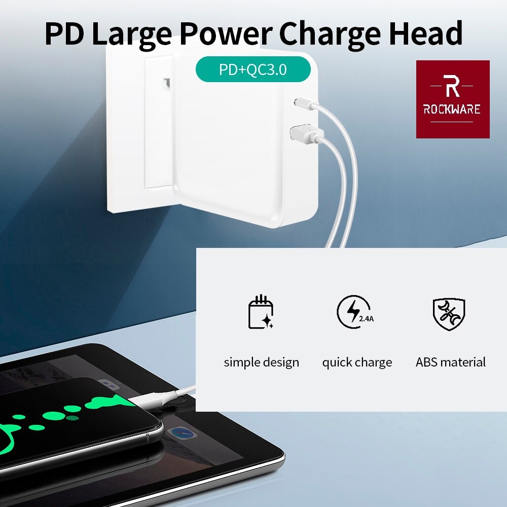 ROCKWARE WLX-I8 65W - Charger 2 Port USB-A dan USB-C - PD dan QC 3.0