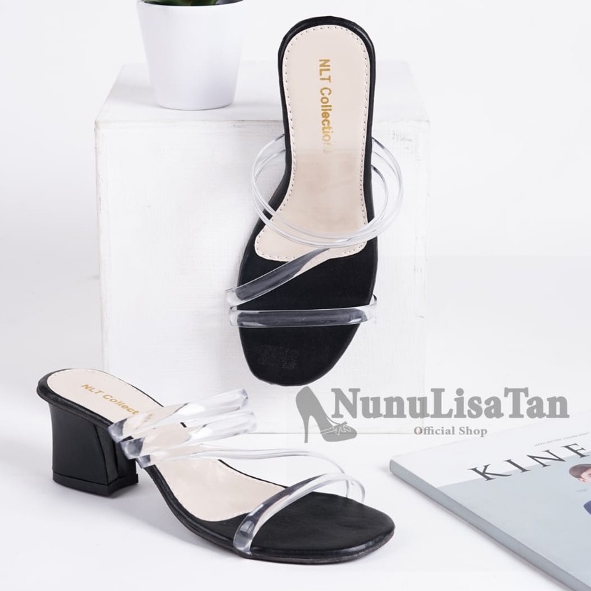 NunuLisaTan - High Heels Wanita Hak 5cm  hitam cream