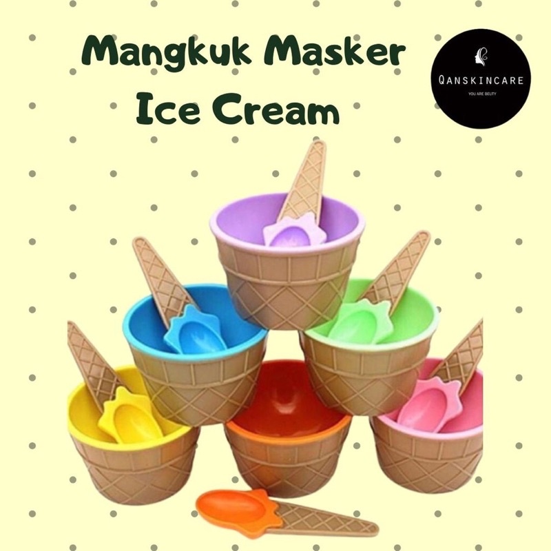SET SENDOK+Mangkok Es Krim +free spatula Ice Cream Bowl Set Plastik Cute Cone Tahan Lama