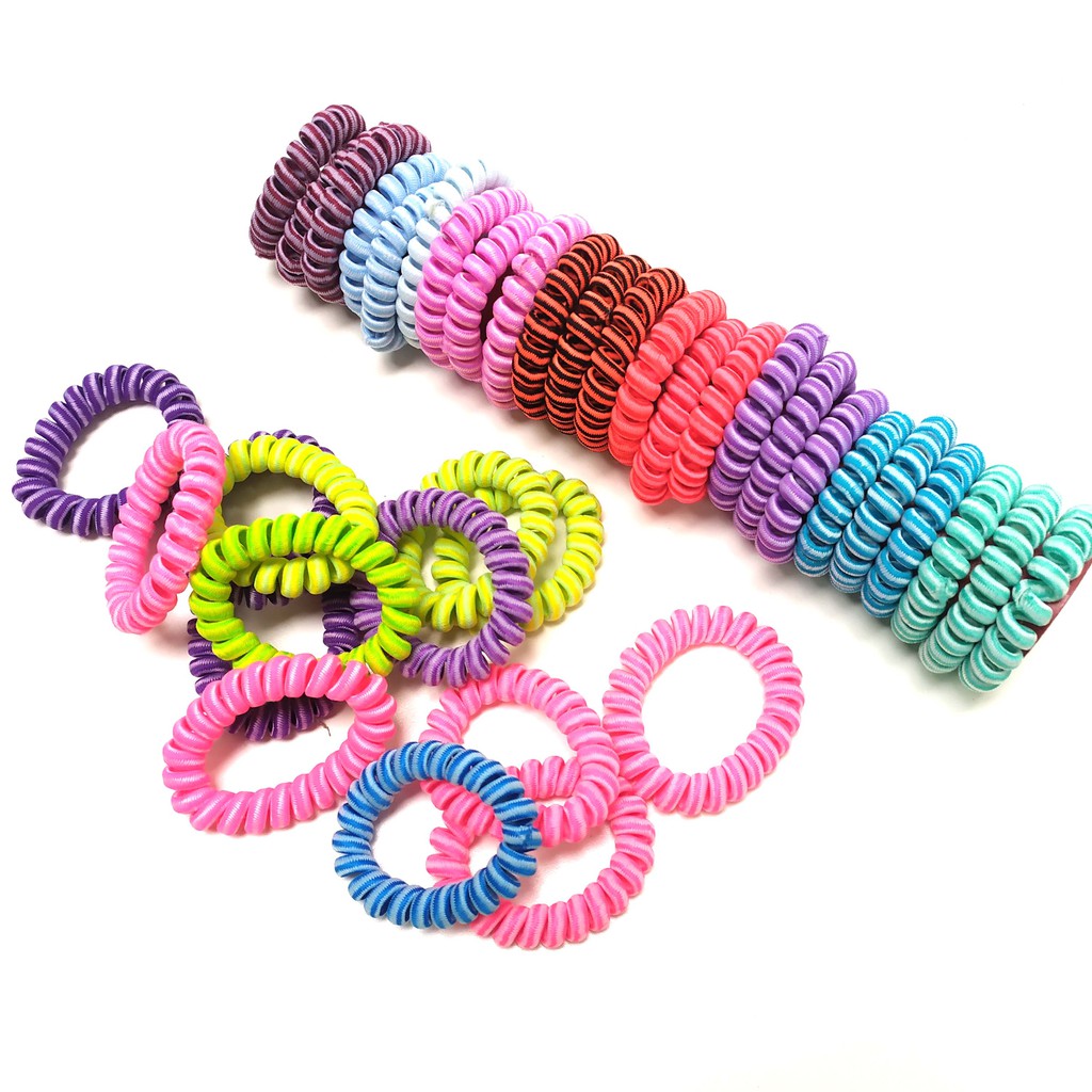 PREMIUM IKAT RAMBUT SPIRAL KABEL LAPIS KAIN - Warna Warni Pastel Neon Bahan Kain - Polos dan Motif