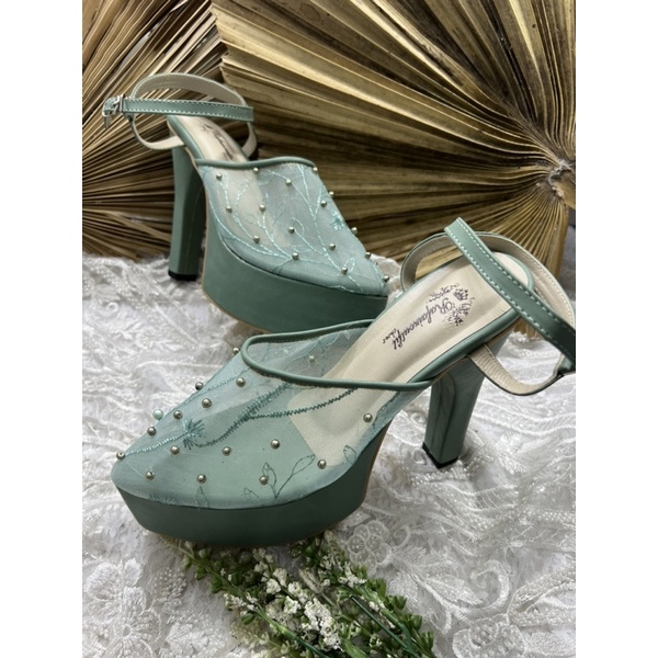 sepatu wedding wanita sage green purri tali 12cm