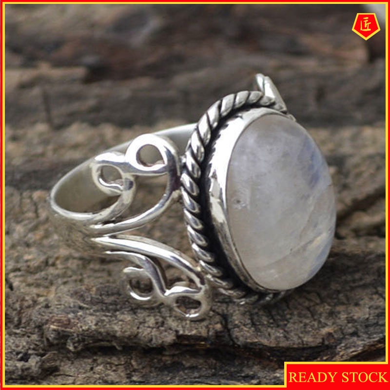 [Ready Stock]Moonstone Silver Ring Exaggerated Creative Elegance