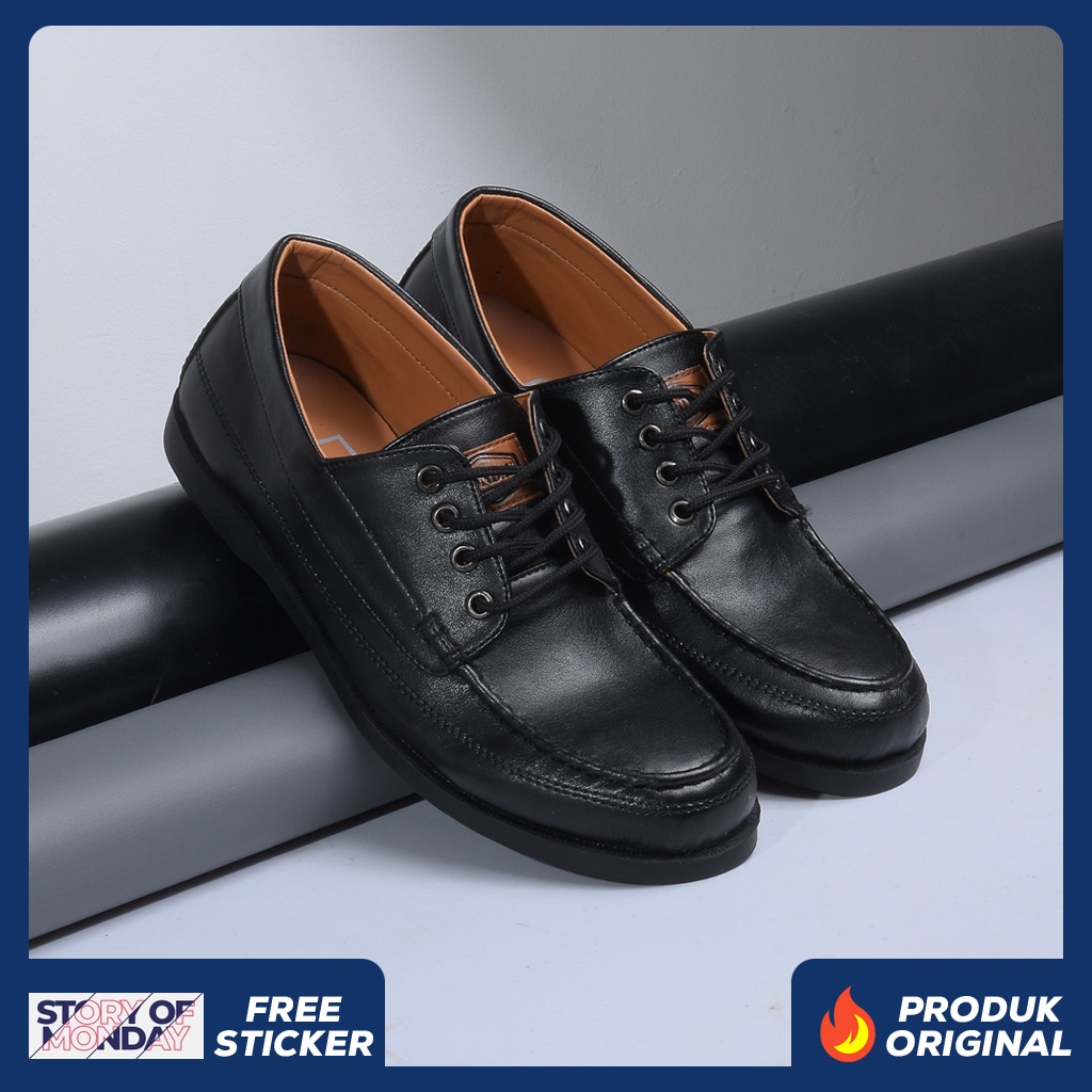 MARCO BLACK ORIGINAL x MONDAY Sepatu Formal Full Hitam Tali Pria Pantofel Kerja Kantor Dinas Resmi Guru Kantoran Pesta Pernikahan Kondangan Nikah Undangan Wedding Kuliah Casual Derby Oxford Semi Kulit Premium Footwear Big Size Jumbo Ukuran Besar 44 Keren