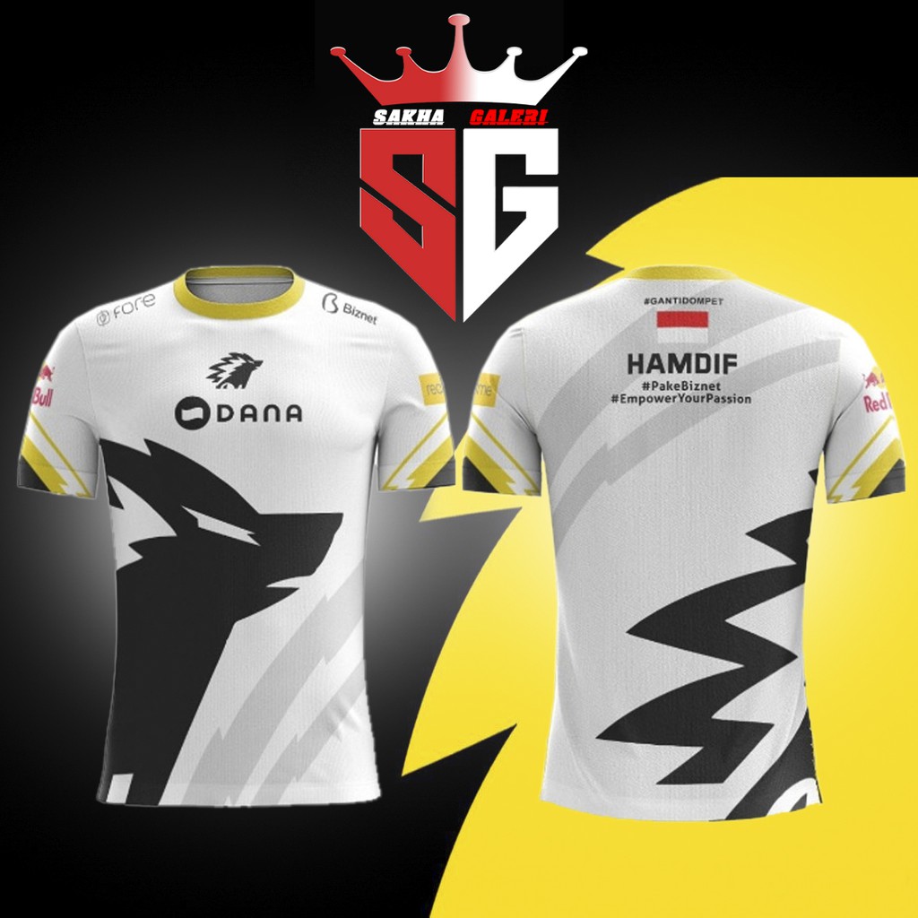 Jersey Kaos Baju Gaming ONIC PUTIH HITAM Mobile Legends, AOV, Dota 2 New Free NickName