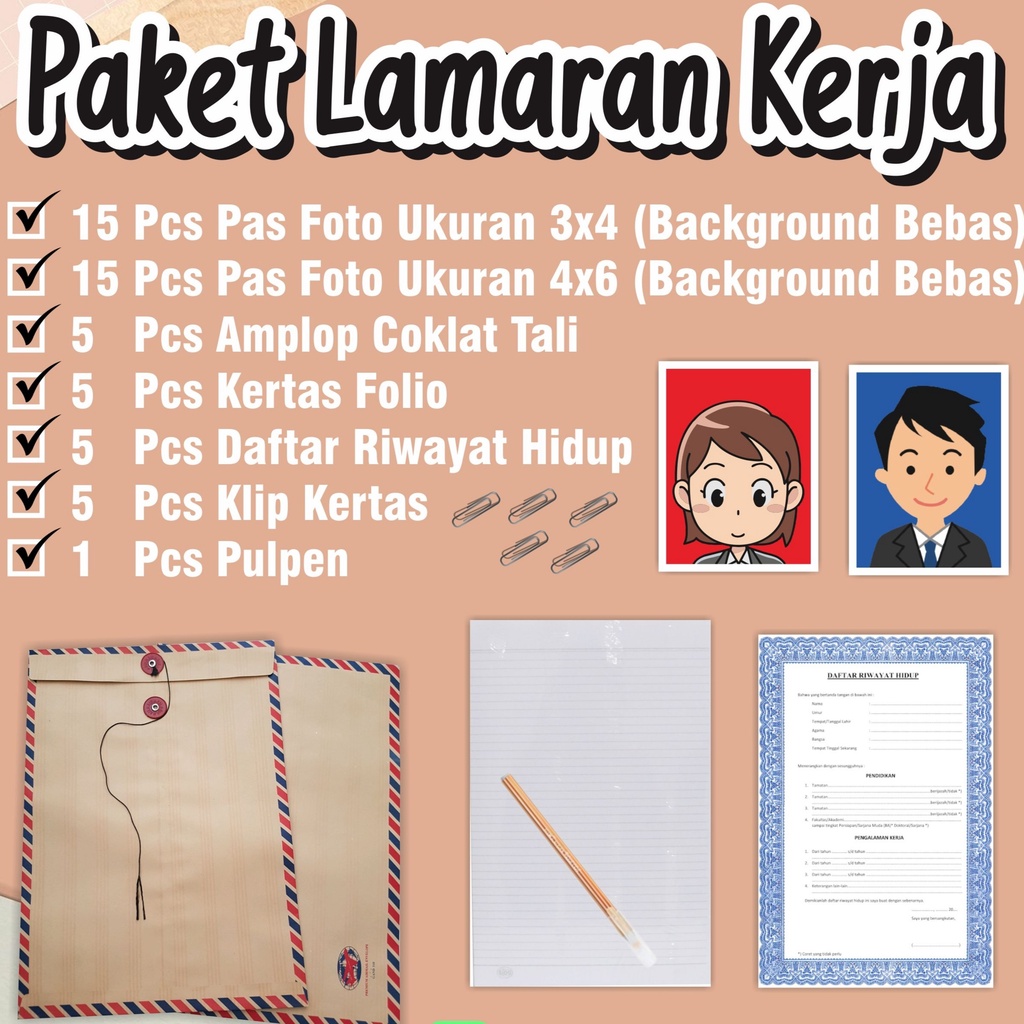 

PAKET LAMARAN PEKERJAAN + PAS FOTO UKURAN 3X4 DAN 4X6 MURAH LENGKAP