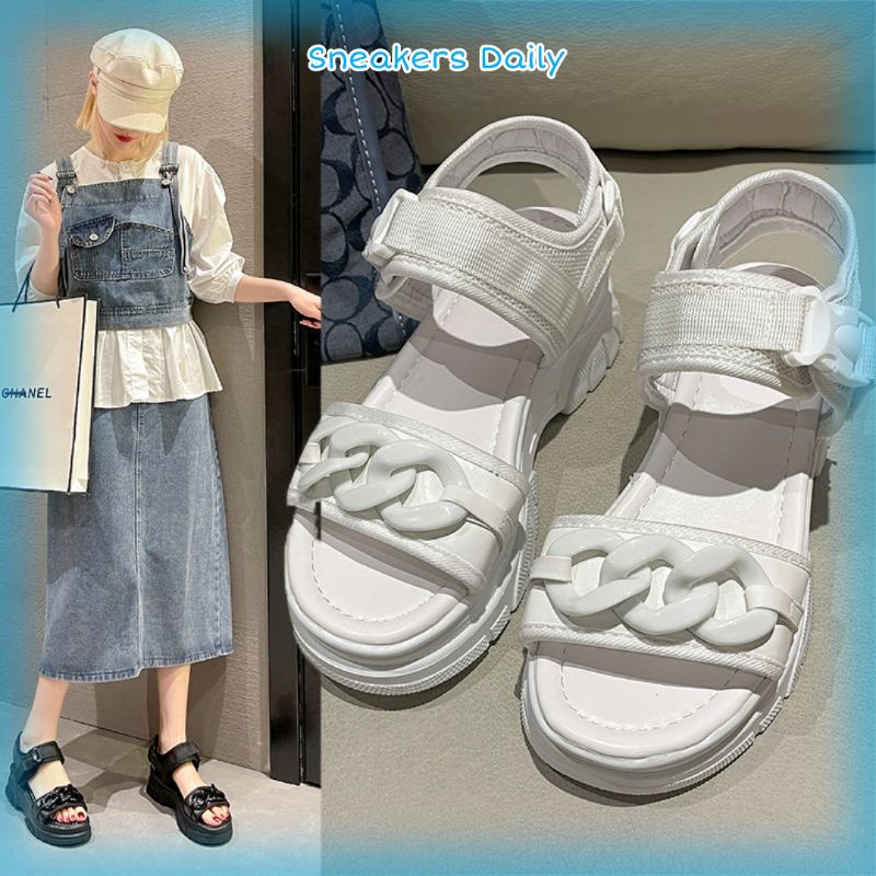 COD Sneakersdaily 5305 Sandal Tali Strap Wanita Premium Sandal Heels White