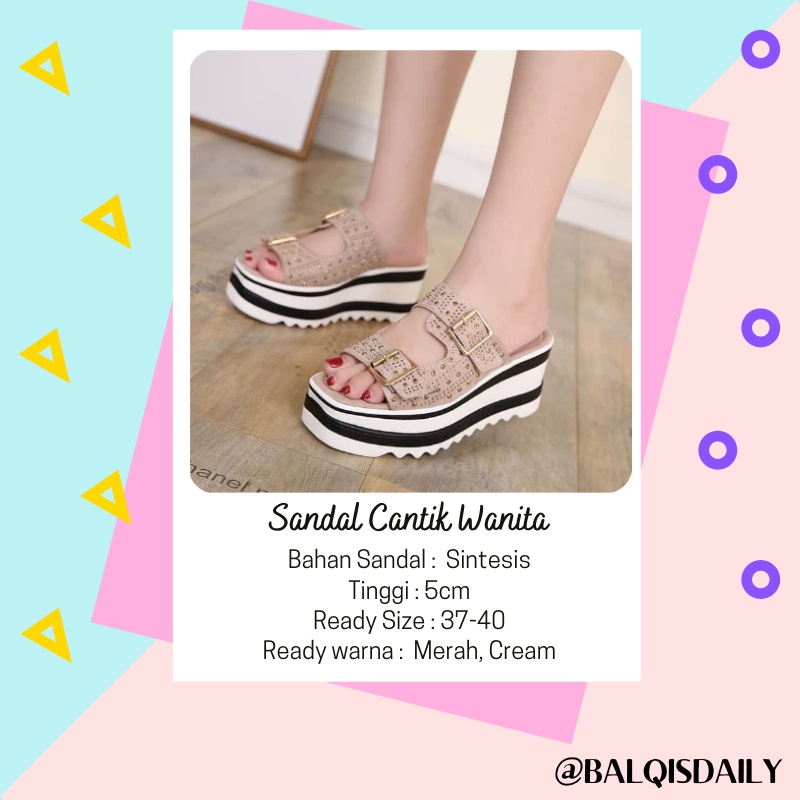 Sandal Wedges Wanita Dewasa Balok Elegan | Sendal Cewe Hak Tinggi