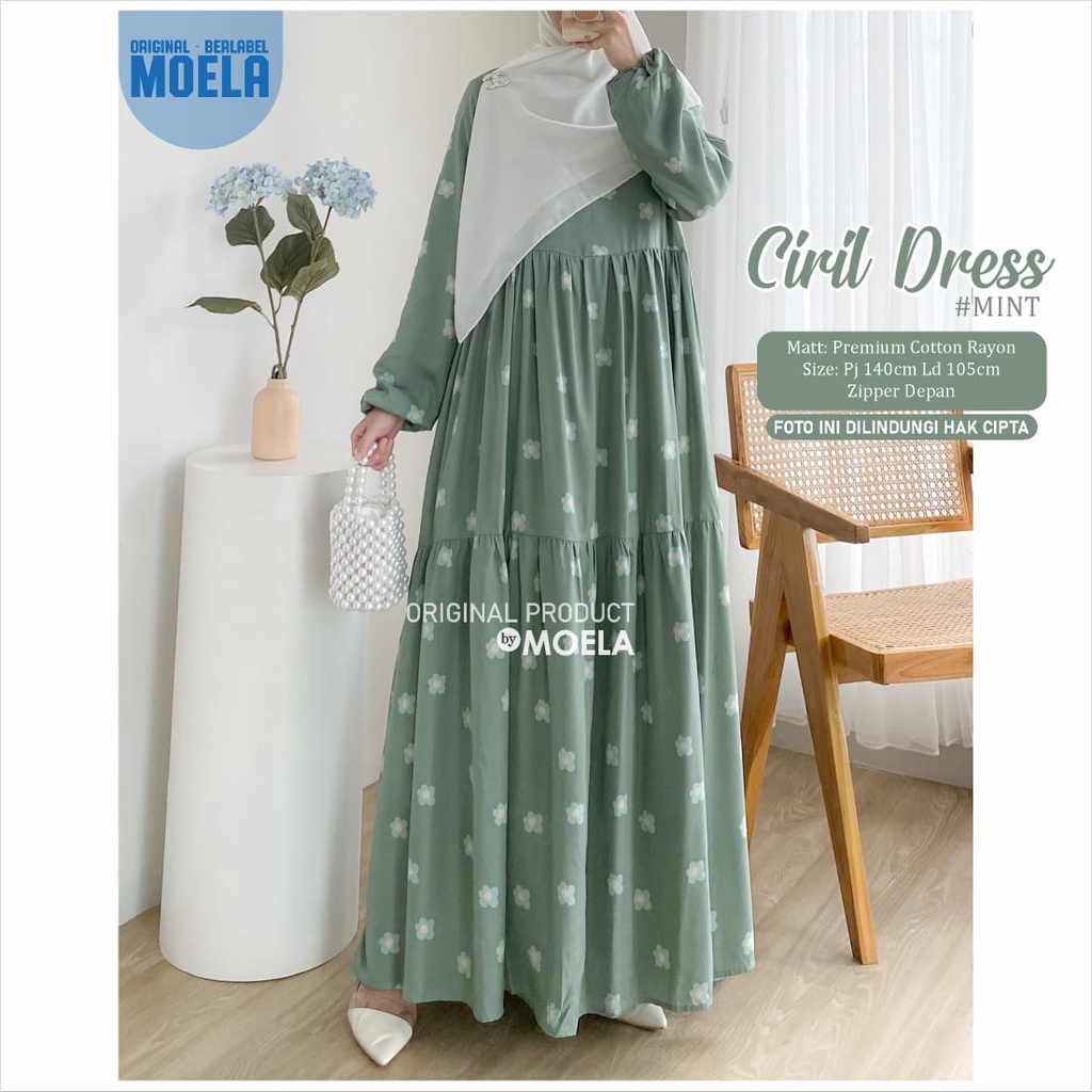 CIRIL DRESS MAXY BY MOELA LD. 110CM PB. 140CM BAHAN PREMIUM COTTON RAYON ZIPPER DEPAN (TRZ)